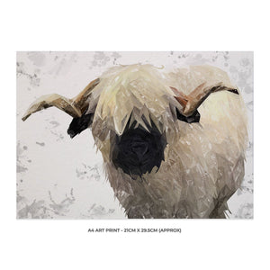 "Bertie" The Valais Ram (Grey Background) A4 Unframed Art Print - Andy Thomas Artworks