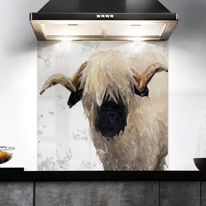 "Bertie" The Valais Ram (Grey Background) Kitchen Splashback