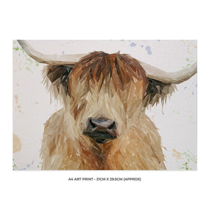 "Bernadette" The Highland Cow A4 Unframed Art Print - Andy Thomas Artworks