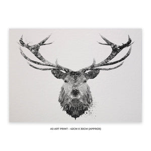 "The Stag" (B&W) A3 Unframed Art Print - Andy Thomas Artworks