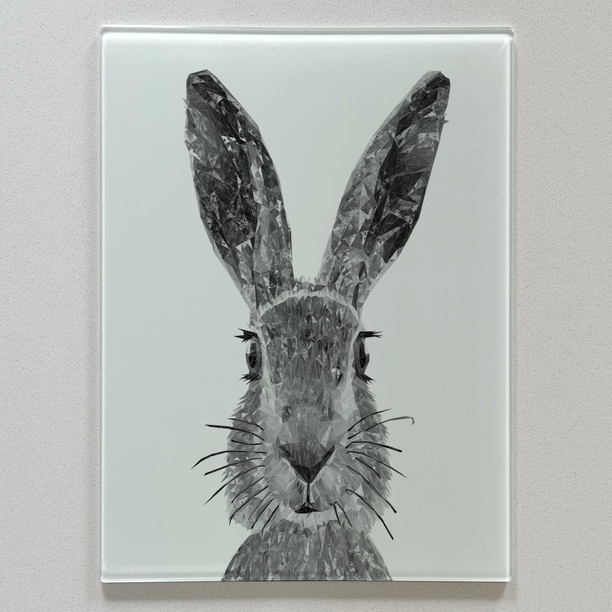 The Hare, Black & White Portrait, Premium Glass Worktop Saver