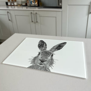 The Hare (Landscape) Black & White Premium Glass Worktop Saver