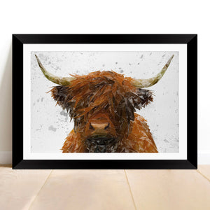 "The Highland" Highland Cow Art (Grey Background) Framed & Mounted Art Print