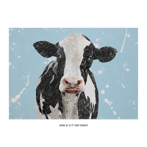 "Harriet" The Holstein Cow (Blue Background) 5x7 Mini Print - Andy Thomas Artworks