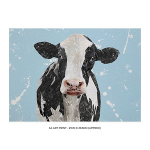 "Harriet" The Holstein Cow (Blue Background) A4 Unframed Art Print - Andy Thomas Artworks