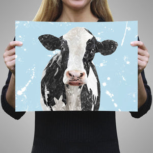 "Harriet" The Holstein Cow (Blue Background) Unframed Art Print - Andy Thomas Artworks