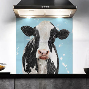 "Harriet" The Holstein Cow (Blue Background) Kitchen Splashback