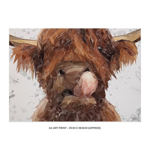 "Harry" The Highland Bull (Grey Background) A4 Unframed Art Print - Andy Thomas Artworks