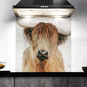 "Bernadette" The Highland Cow (Grey Background) Kitchen Splashback
