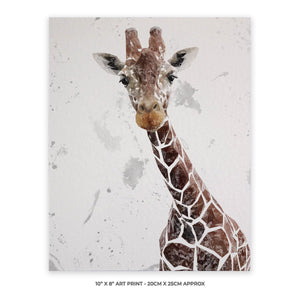 "George" The Giraffe (Grey Background) 10" x 8" Unframed Art Print - Andy Thomas Artworks