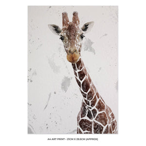 "George" The Giraffe (Grey Background) A4 Unframed Art Print - Andy Thomas Artworks