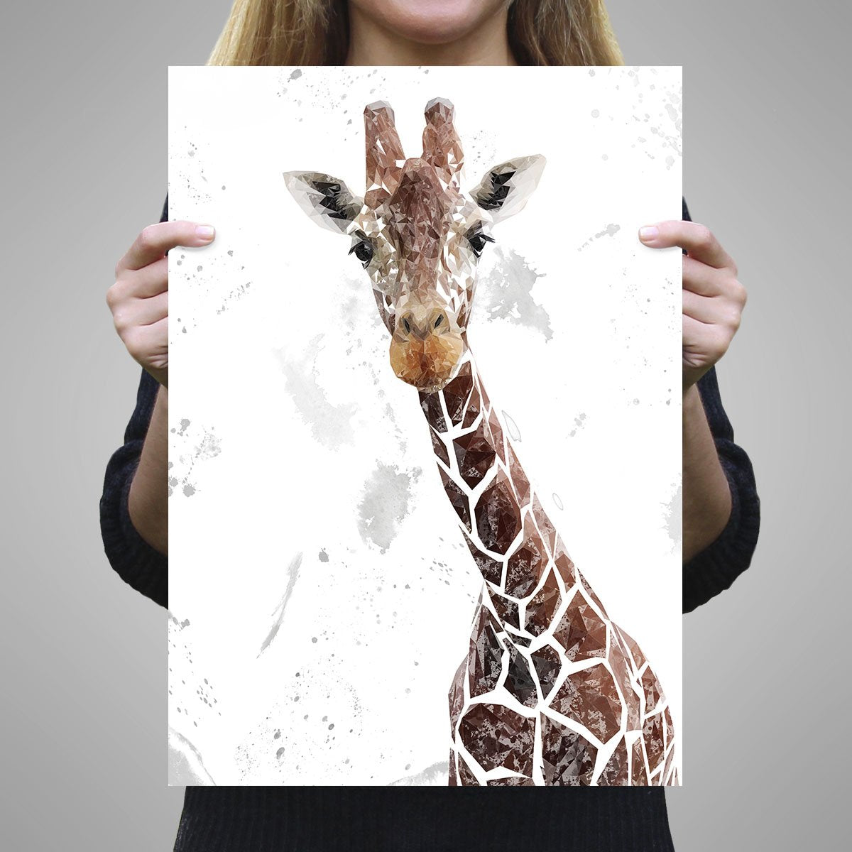 "George" The Giraffe (Grey Background) A3 Unframed Art Print - Andy Thomas Artworks