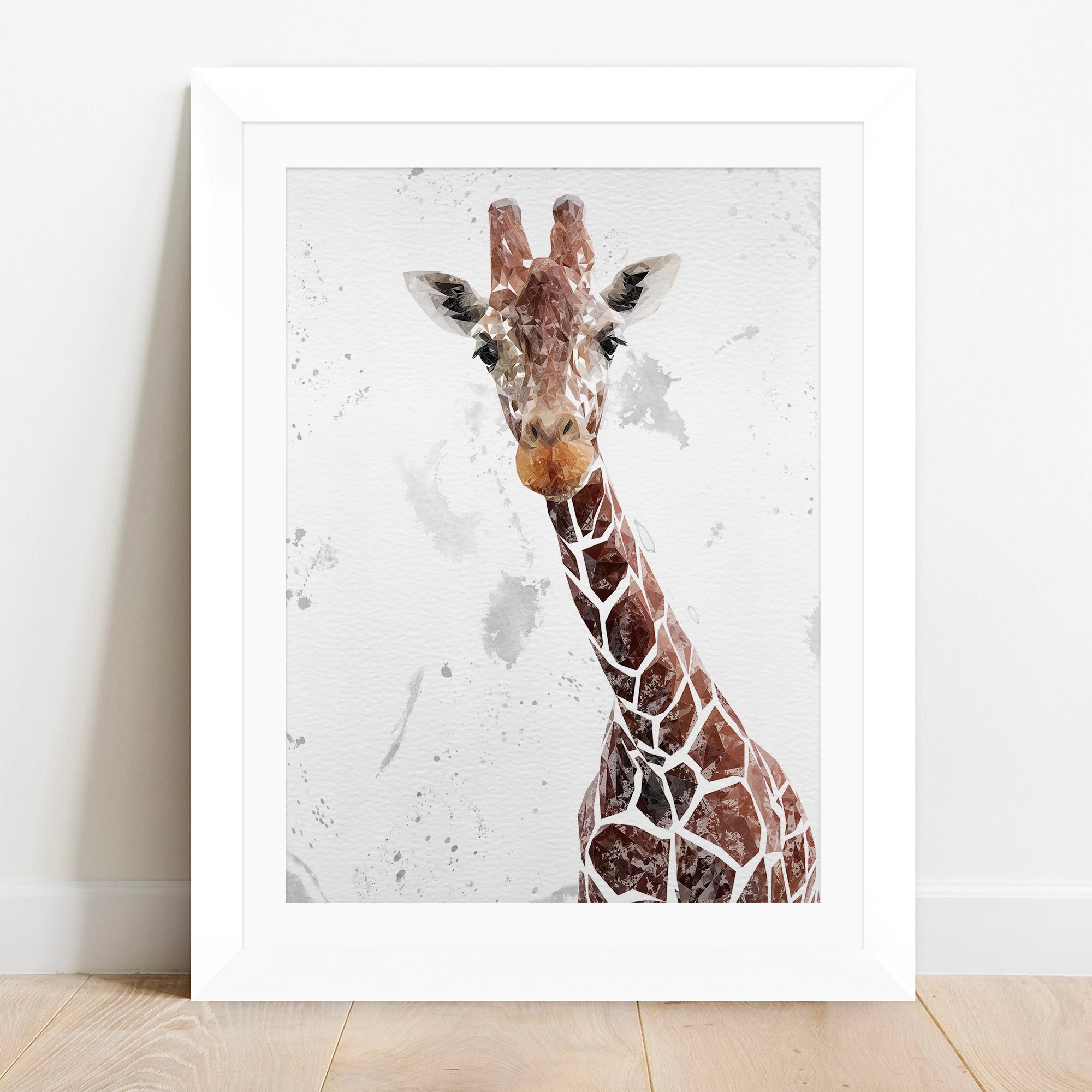 "George" The Giraffe (Grey Background) Framed & Mounted Art Print