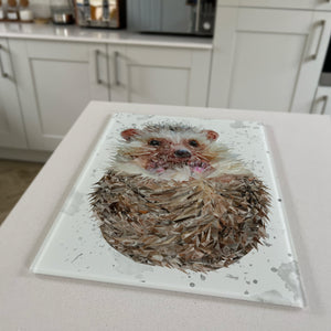 Milton The Hedgehog, Grey Background, Portrait, Premium Glass Worktop Saver
