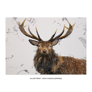 "Rory" The Stag (Grey Background) A4 Unframed Art Print - Andy Thomas Artworks
