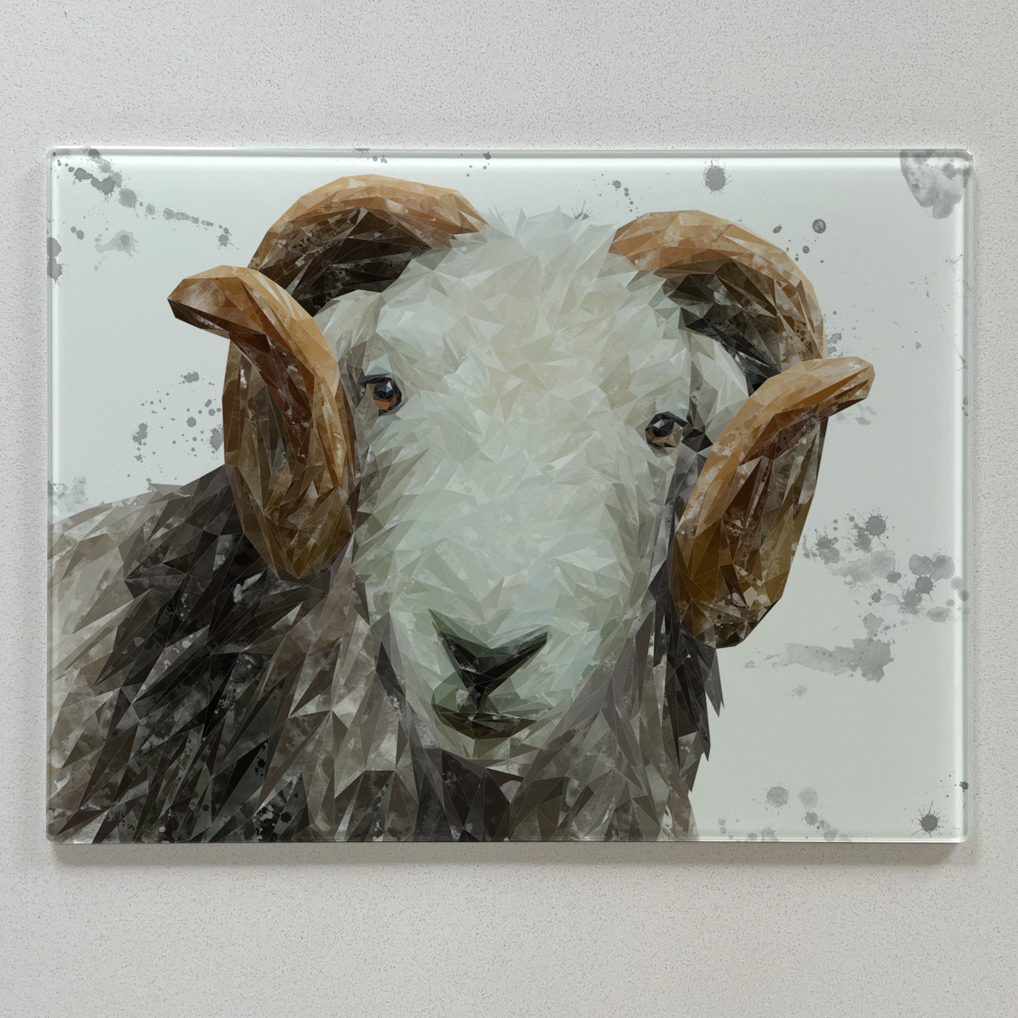 Stanley The Herdwick Ram, Grey Background Premium Glass Worktop Saver