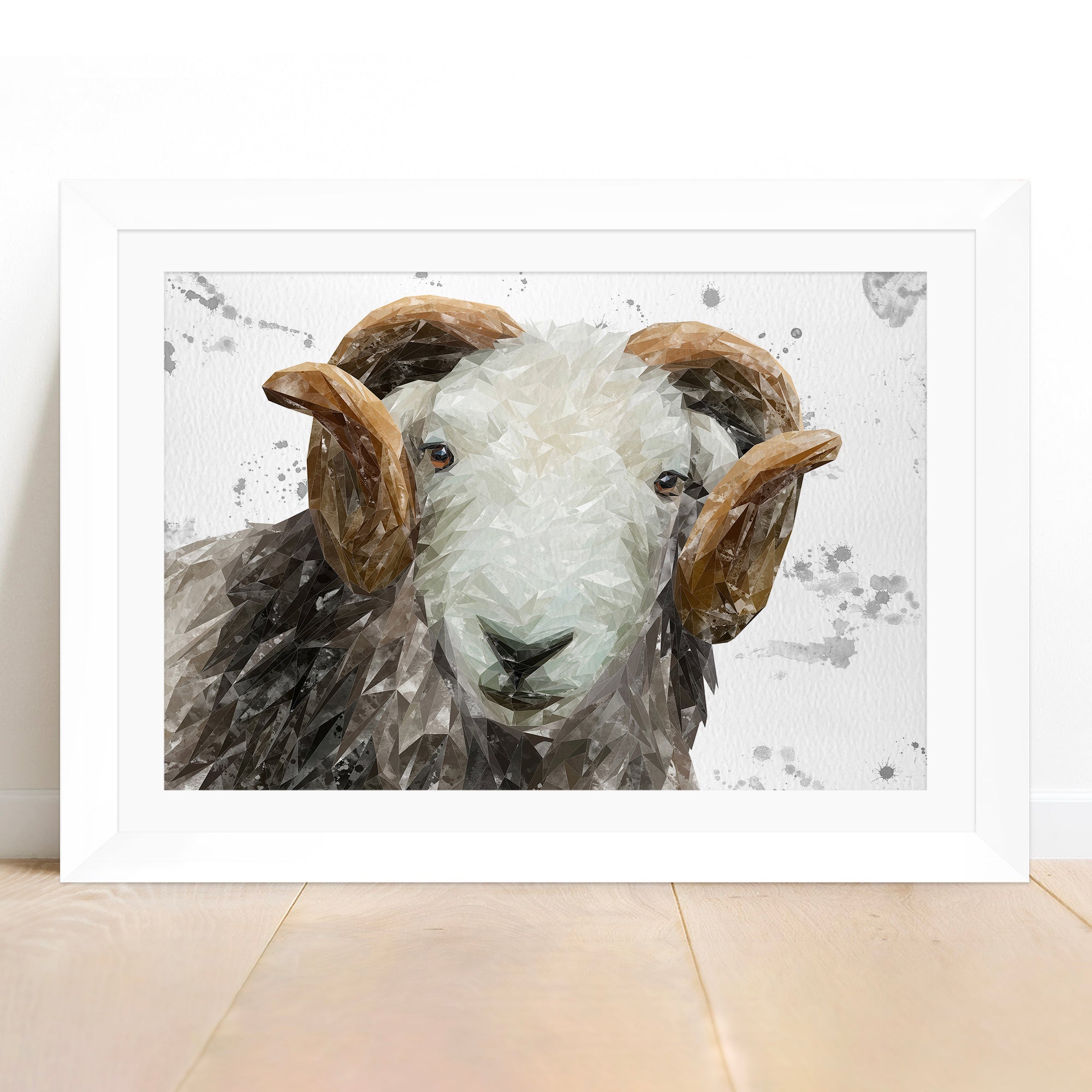 "Stanley" The Herdwick Ram (Grey Background) Framed & Mounted Art Print