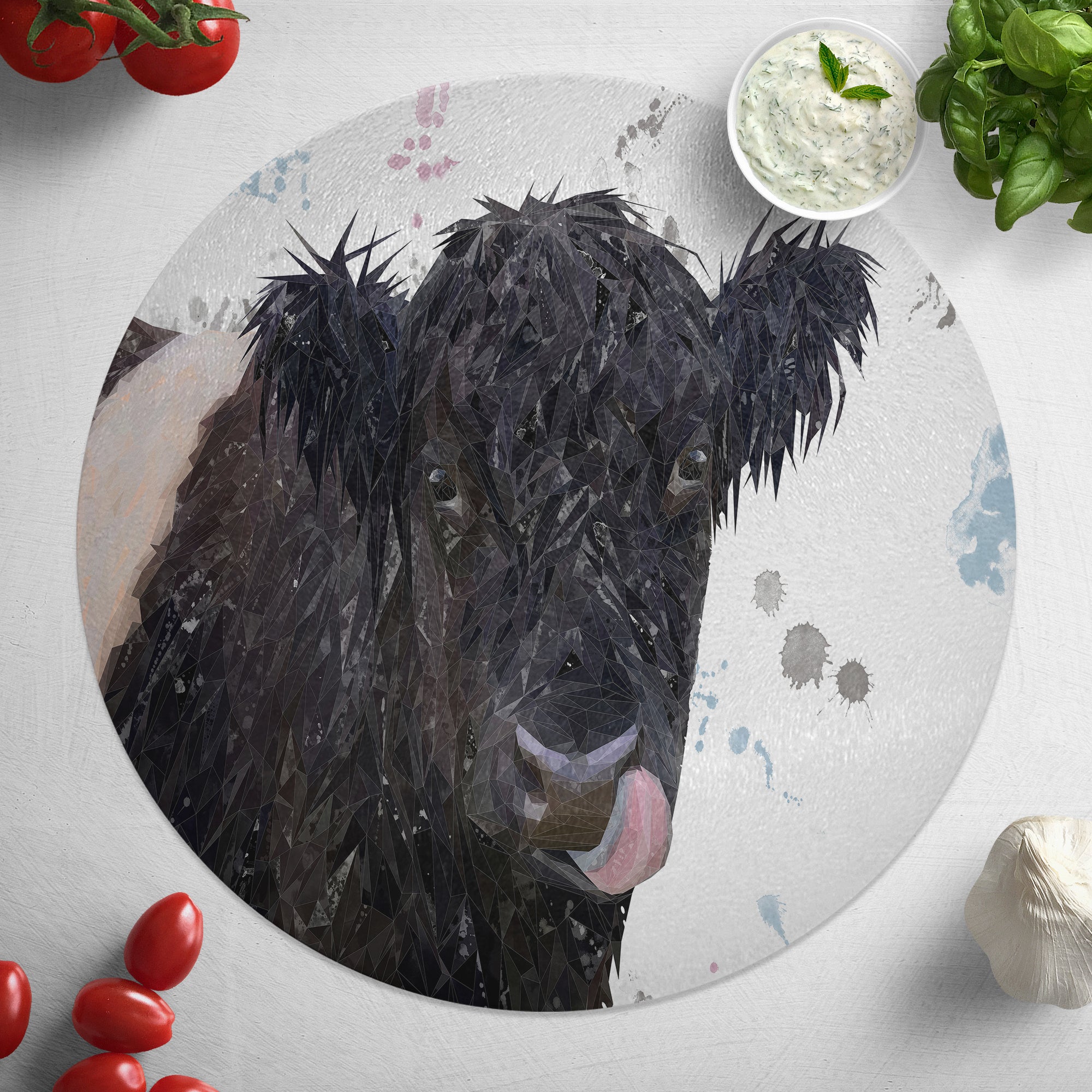 "Eugene" The Belted Galloway Cow Glass Worktop Saver