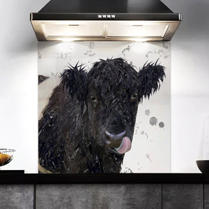 "Eugene" The Belted Galloway Cow (Grey Background) Kitchen Splashback