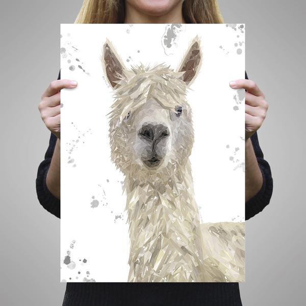 "Rowland" The Alpaca (Grey Background) A3 Unframed Art Print - Andy Thomas Artworks