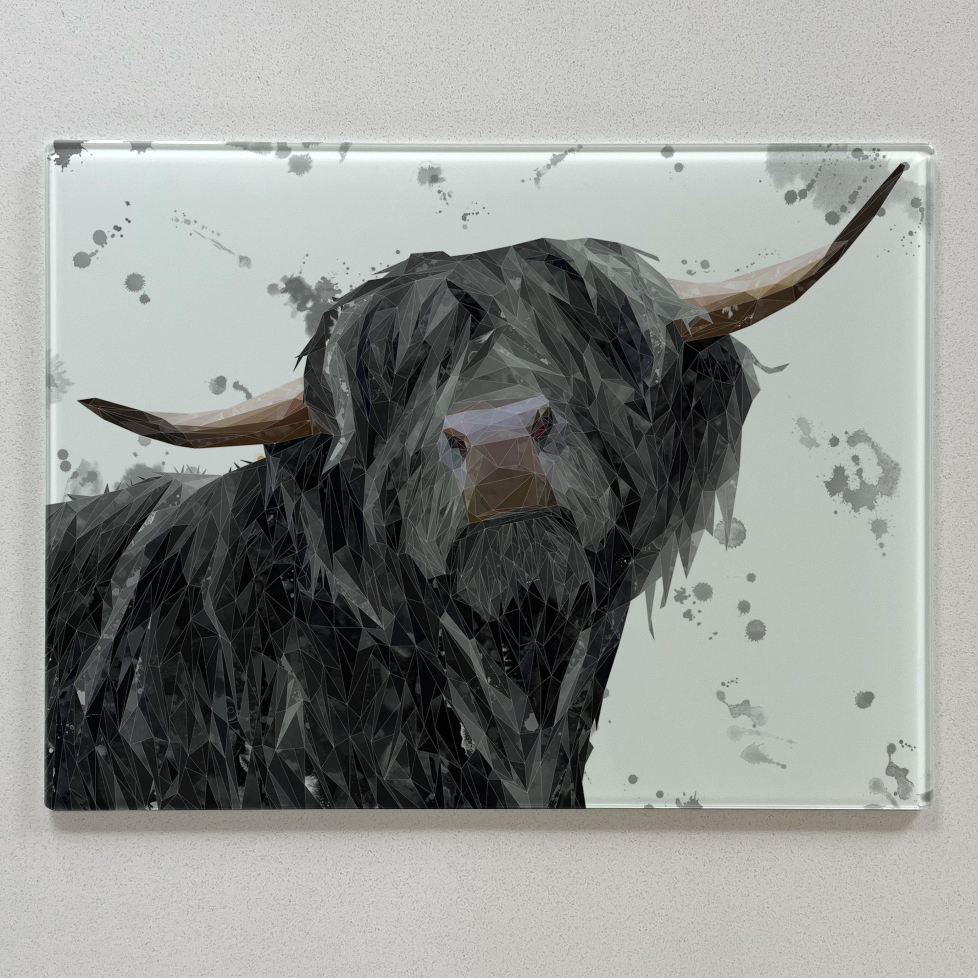 Barnaby The Highland Bull Grey Background Premium Glass Worktop Saver