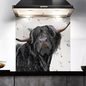 "Barnaby" The Highland Bull (Grey Background) Kitchen Splashback