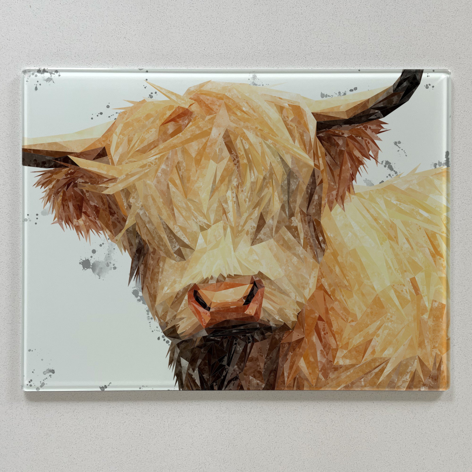 Brenda The Highland Cow Grey Background Premium Glass Worktop Saver