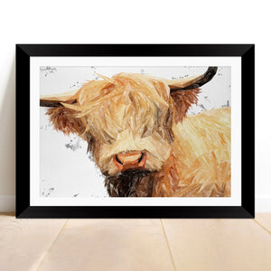"Brenda" The Highland Cow (Grey Background) Framed & Mounted Art Print