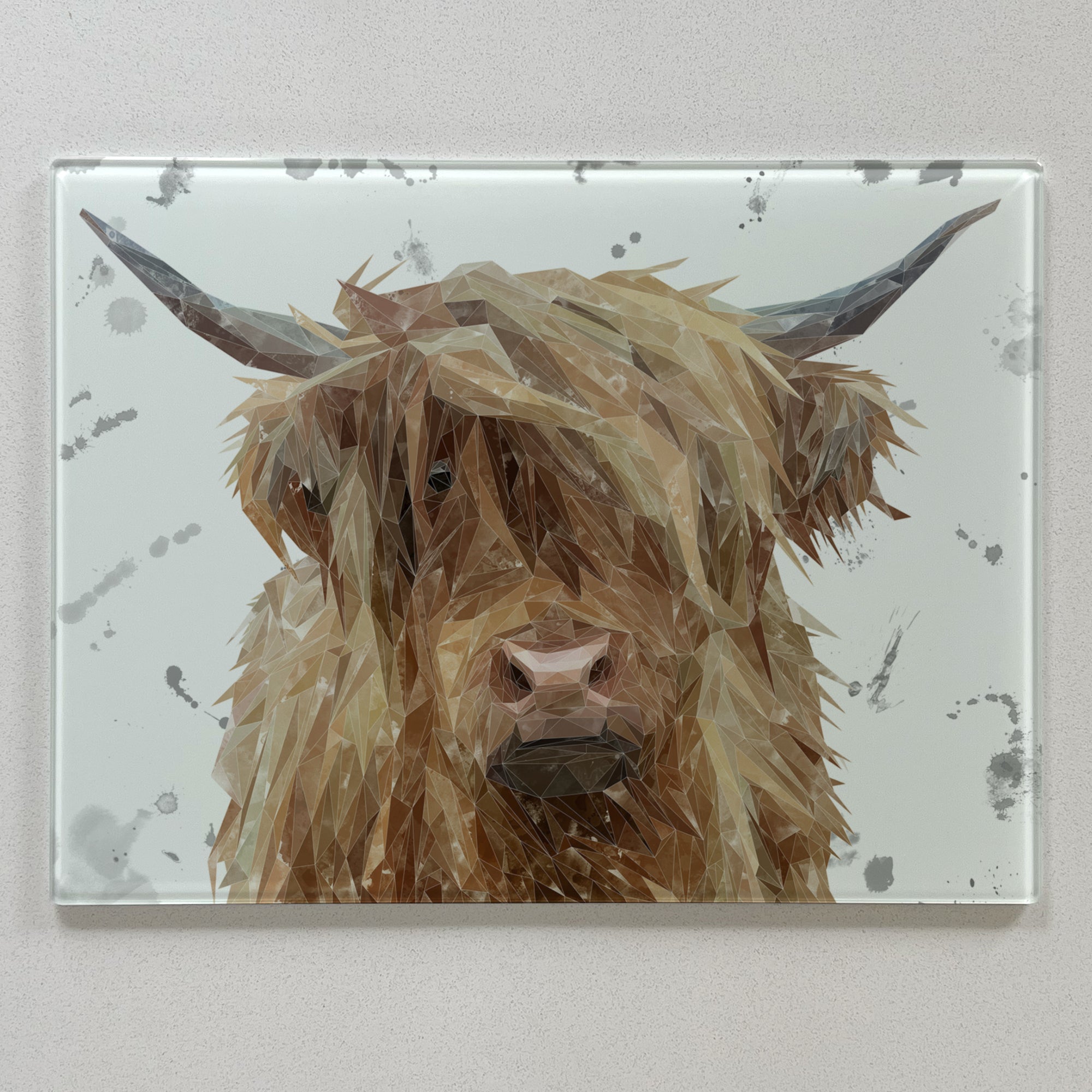 Millie The Highland Cow Grey Background Premium Glass Worktop Saver