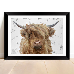 "Millie" The Highland Cow (Grey Background) Framed & Mounted Art Print