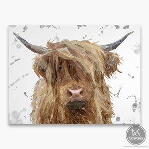 "Millie" The Highland Cow (Grey Background) Canvas Print