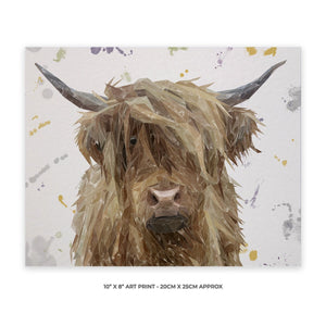 "Millie" The Highland Cow (Grey Background) 10" x 8" Unframed Art Print - Andy Thomas Artworks
