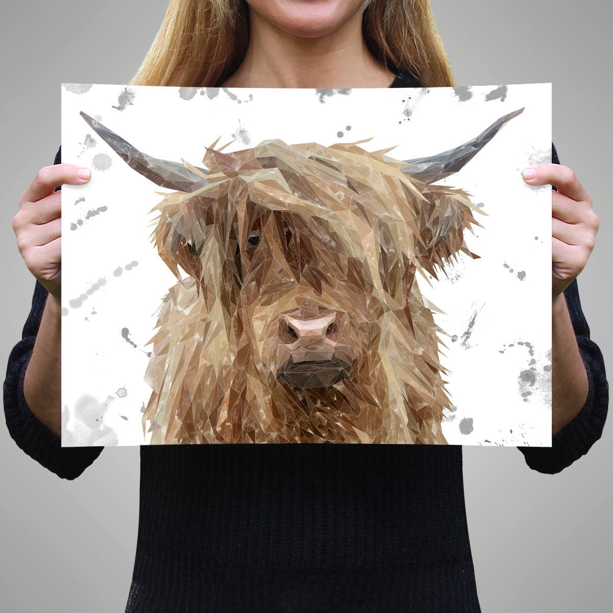 "Millie" (grey background) The Highland Cow A3 Unframed Art Print - Andy Thomas Artworks