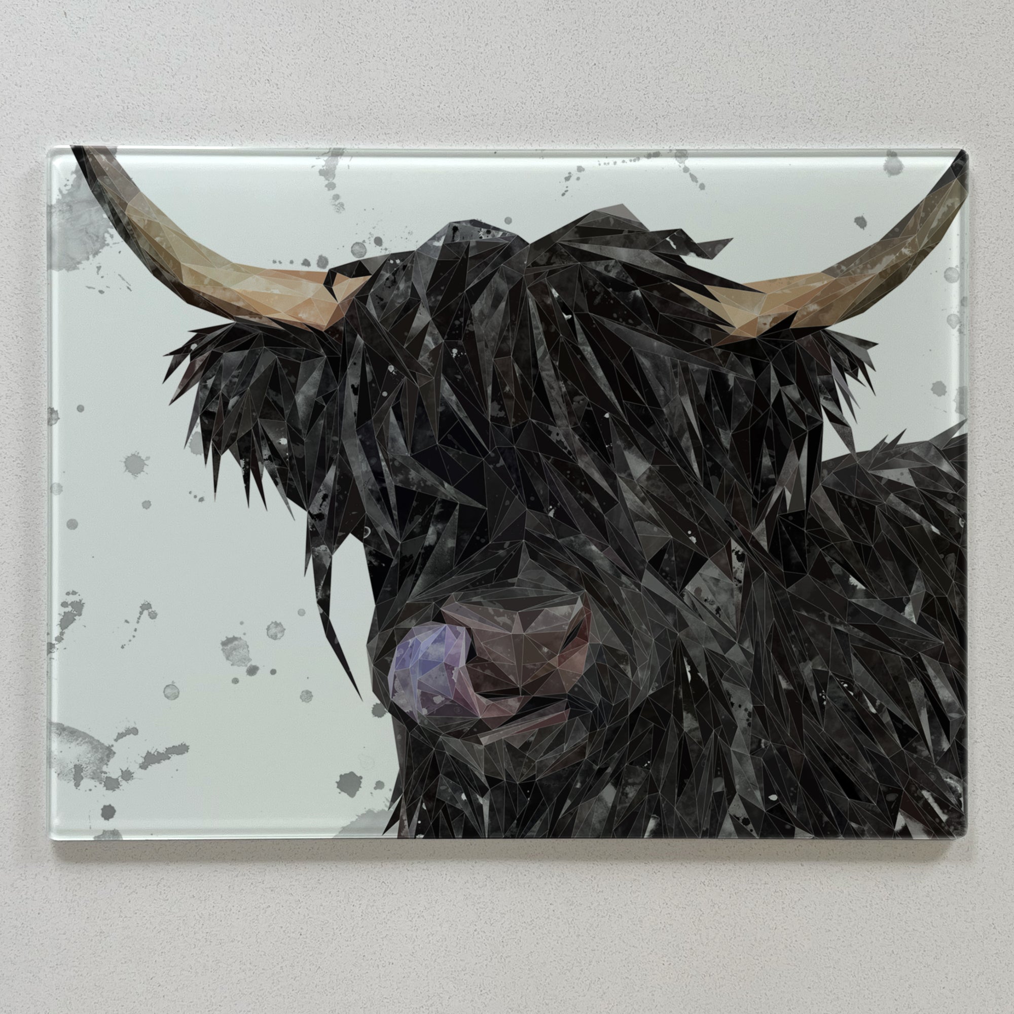 Mabel The Highland Cow Grey Background Premium Glass Worktop Saver