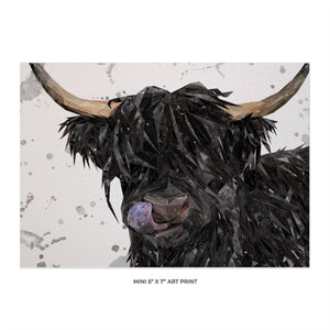 "Mabel" (grey background) The Highland Cow 5x7 Mini Print - Andy Thomas Artworks