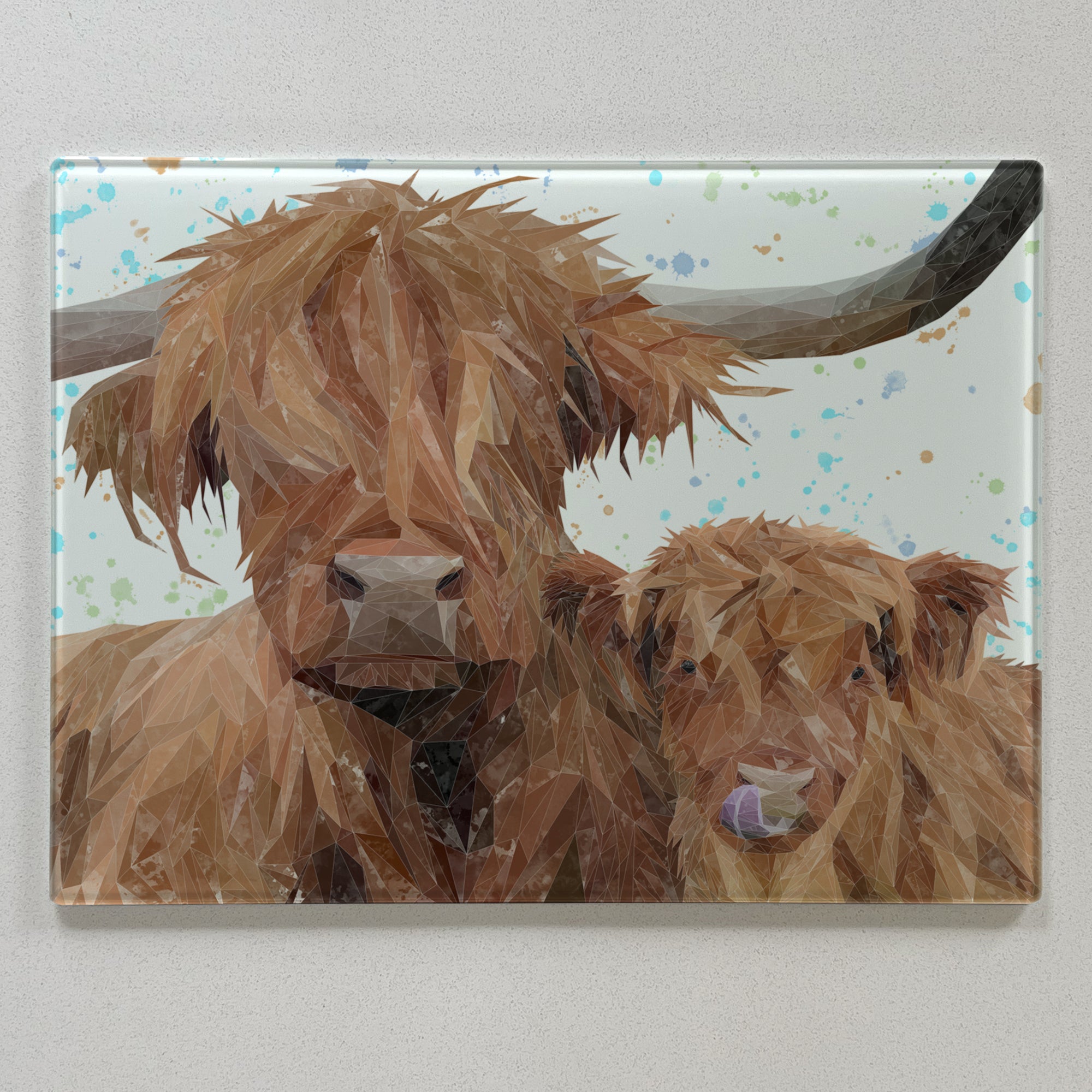 A Mother's Love, Highland Cow & Calf Premium Glass Worktop Saver