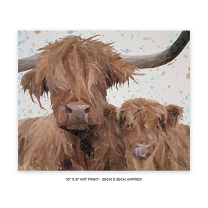"A Mother's Love" Highland Cow & Calf 10" x 8" Unframed Art Print