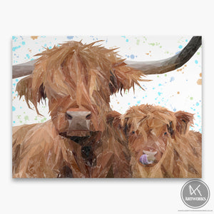 "A Mother's Love" Highland Cow & Calf Canvas Print