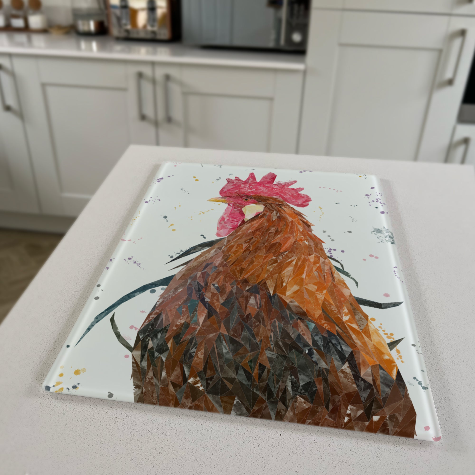 Cooper The Cockerel, Portrait, Premium Glass Worktop Saver