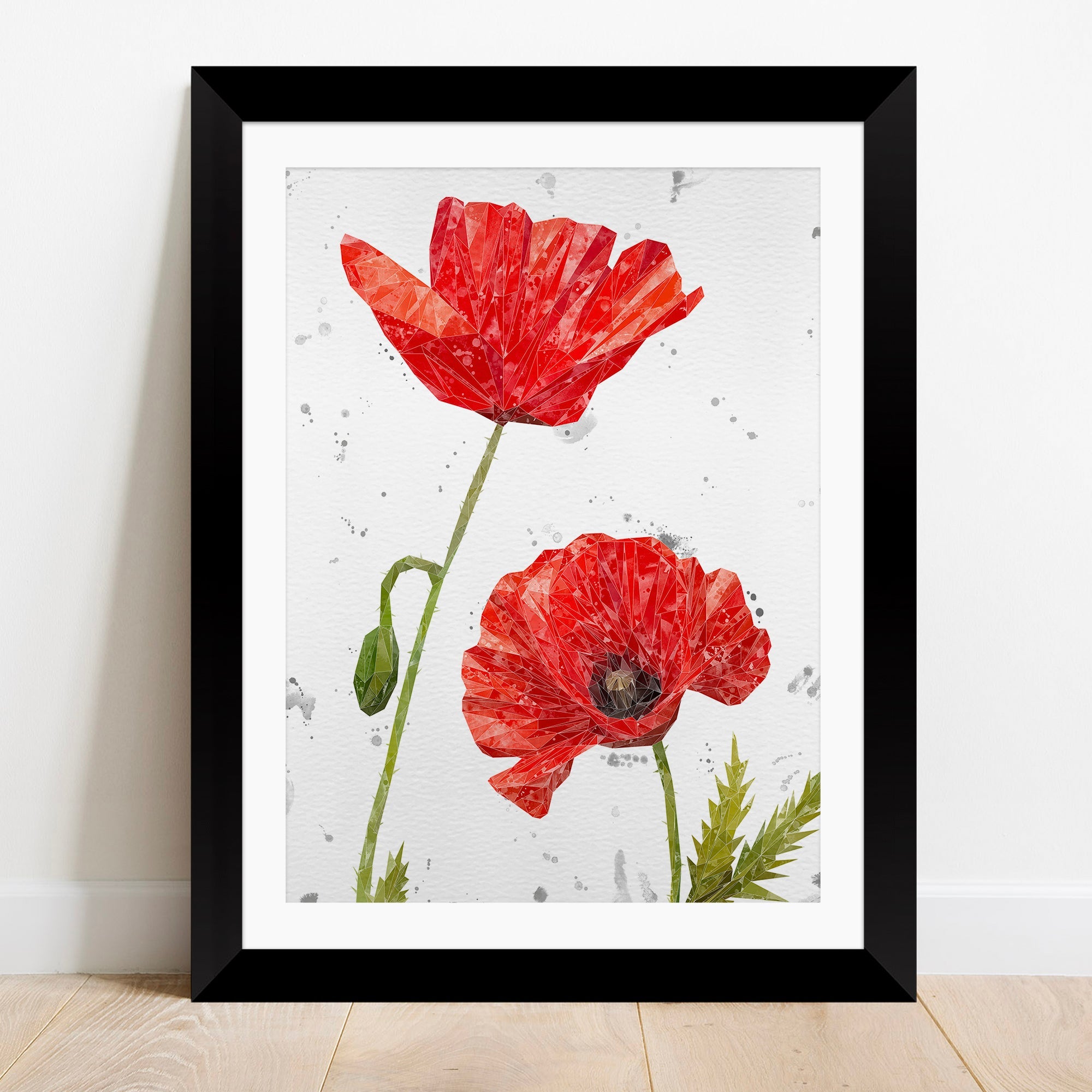 "Hope" Poppies Portrait (Grey Background) Framed & Mounted Art Print