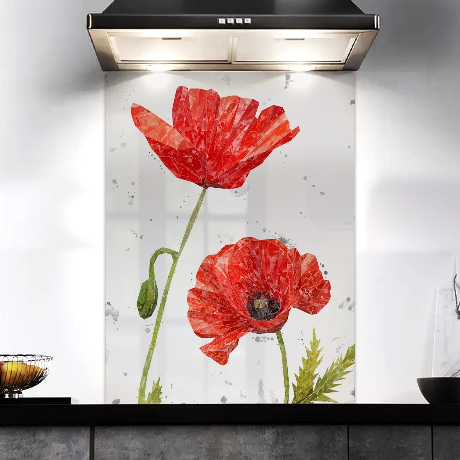 "Hope" Poppies Portrait (Grey Background) Kitchen Splashback