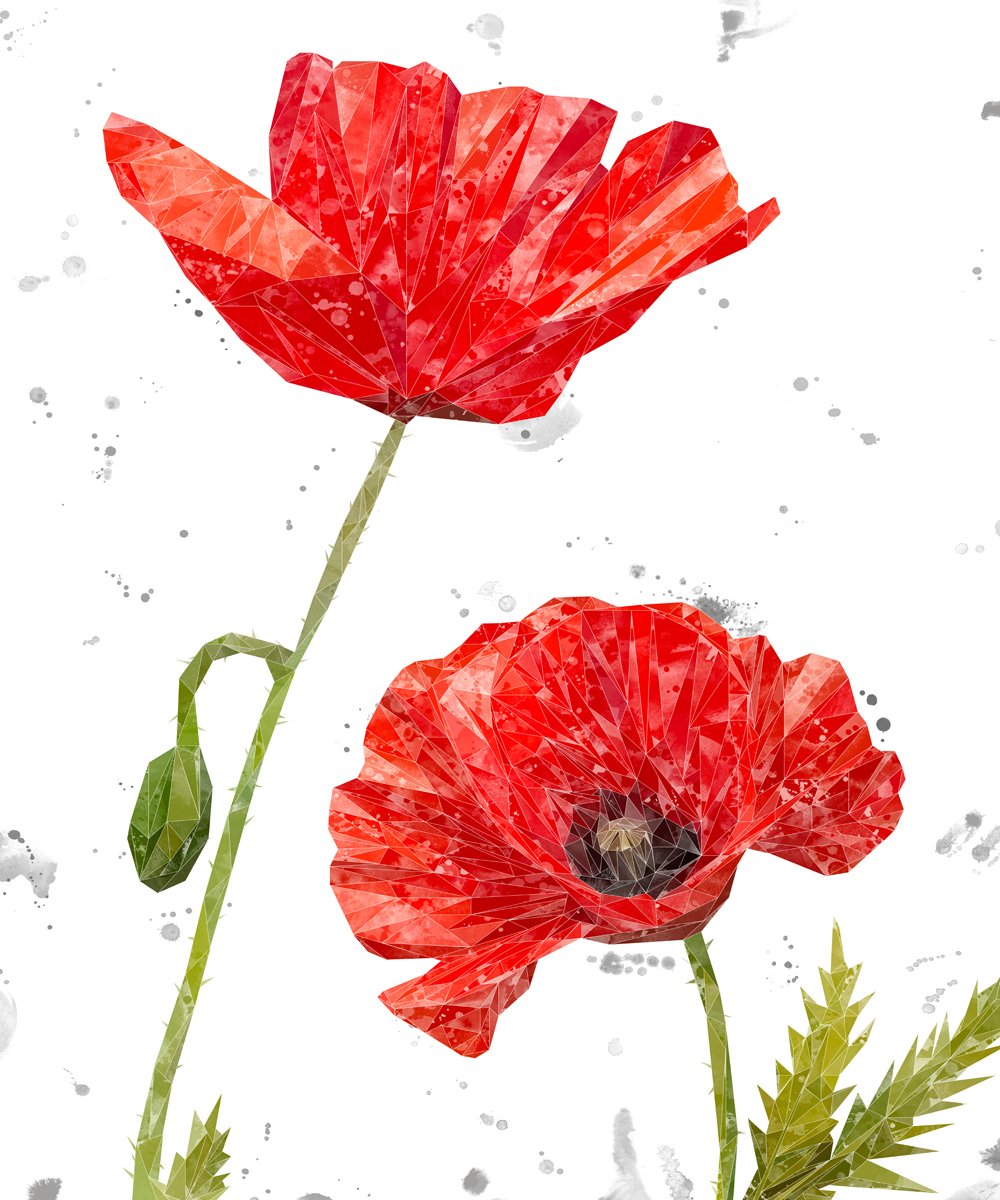 "Hope" Poppies Portrait (Grey Background) Kitchen Splashback