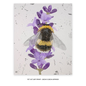 "Lavender Buzz" (Grey Background) Bee & Lavender 10" x 8" Unframed Art Print