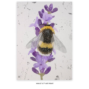 "Lavender Buzz" (grey Background) Bee & Lavender 5" x 7" Mini Print
