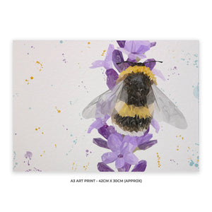 "Lavender Buzz" (landscape) Bee & Lavender A3 Unframed Art Print