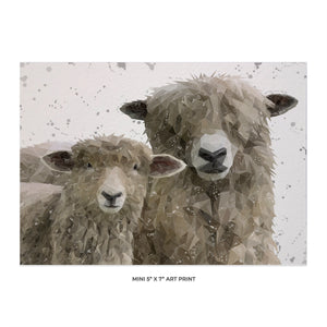 "Lily & Lottie" The Lincoln Longwool Sheep (Grey Background) 5" x 7" Mini Print