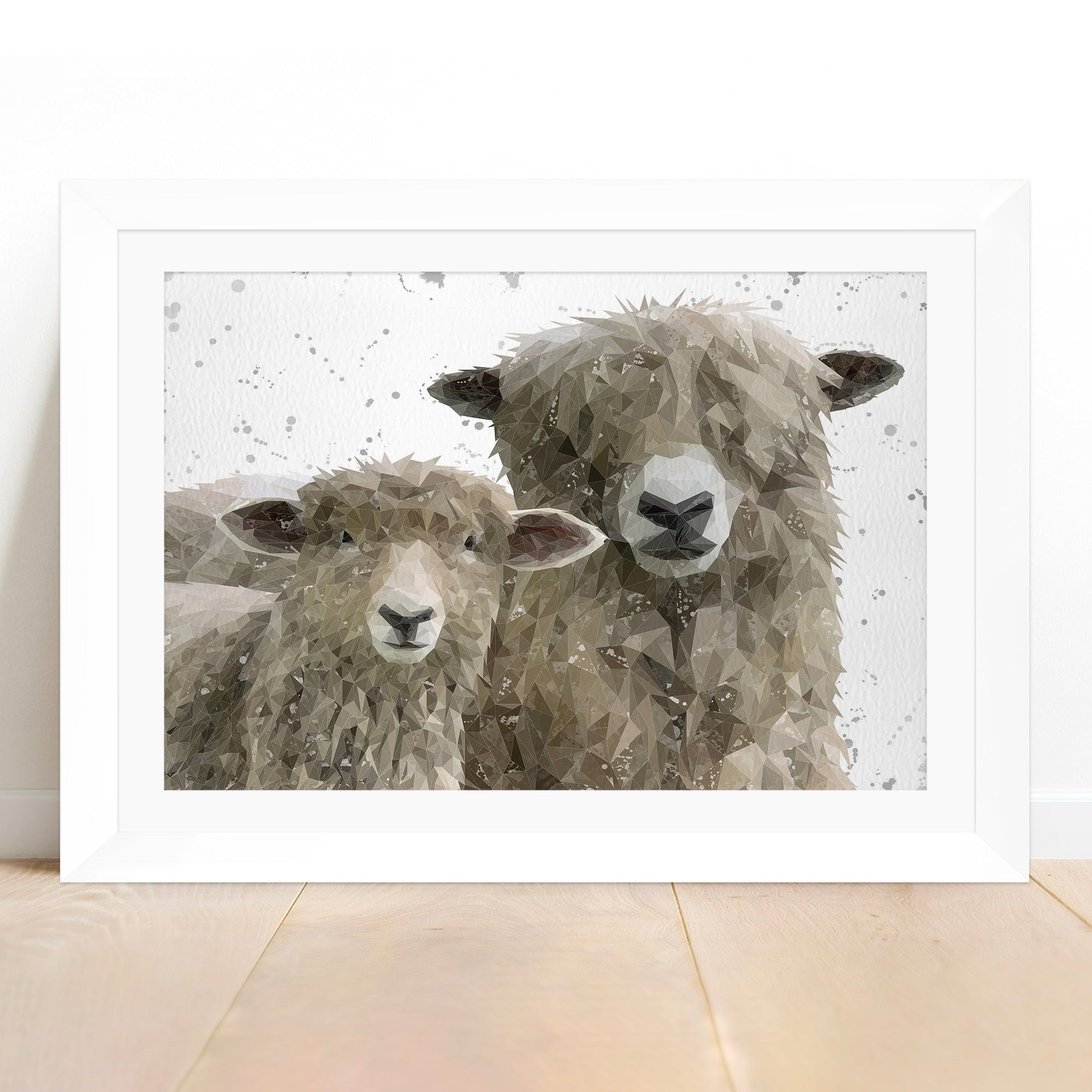 "Lily & Lottie" The Lincoln Longwool Sheep (Grey Background) Framed & Mounted Art Print
