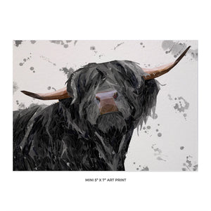 "Barnaby" The Highland Bull (Grey Background) 5x7 Mini Print - Andy Thomas Artworks