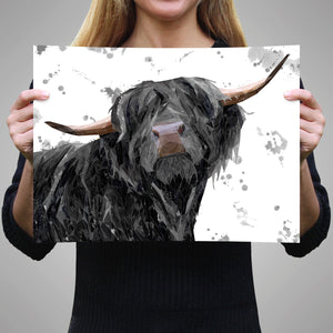 "Barnaby" The Highland Bull (Grey Background) Unframed Art Print - Andy Thomas Artworks
