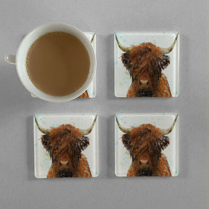 "The Highland" Highland Cow Premium Glass Coasters